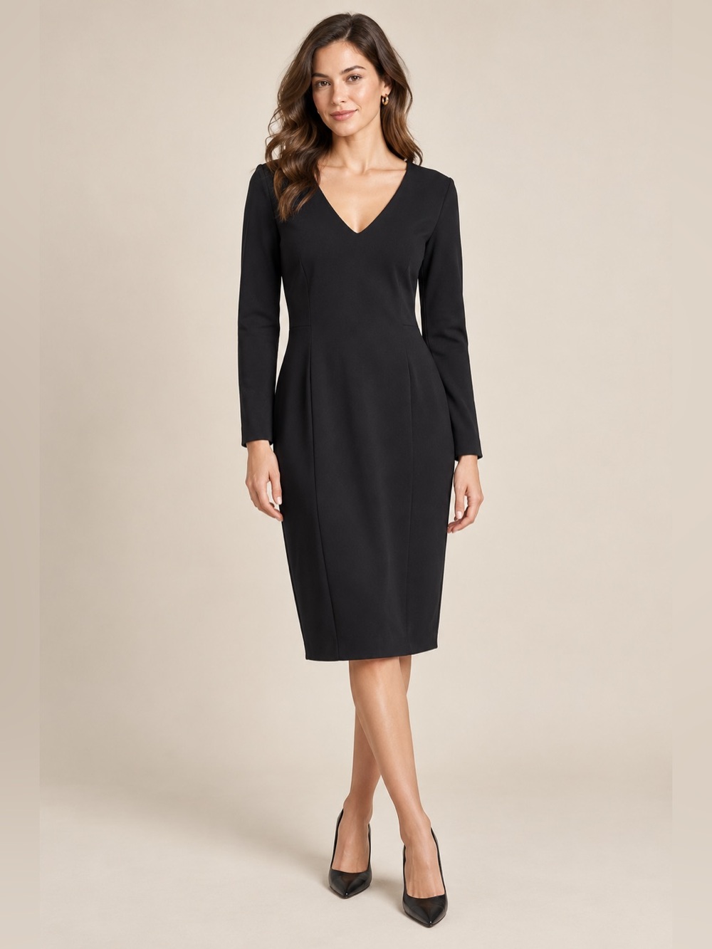 Banana Republic Black Ponte Midi Dress Size 12 NWT Long Sleeve Gold Zip